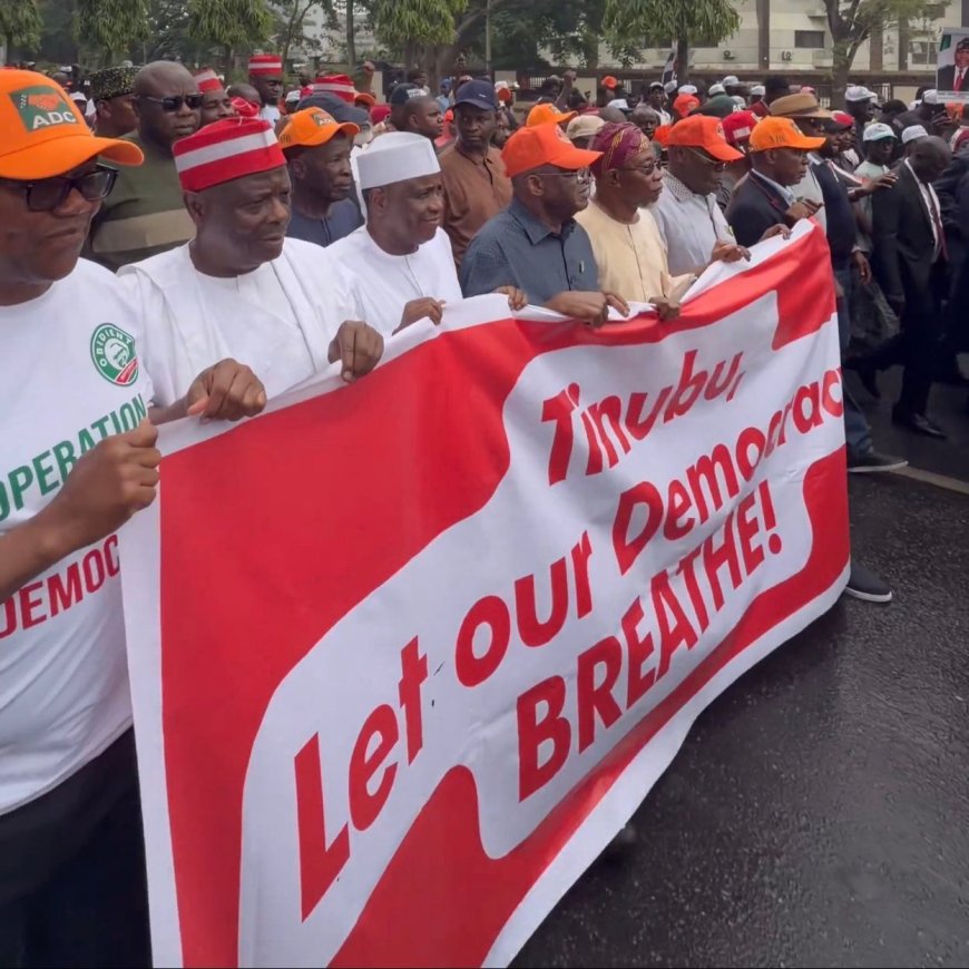 ADC Members Protest in Abuja, Demand INEC Chairman’s Suspension, Recognition of David Mark