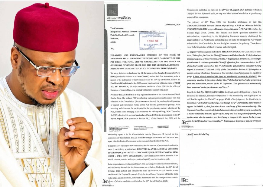 PDP Lawyers Demand INEC Publish Isa Ali Ibrahim’s Name as Gombe Governorship Candidate
